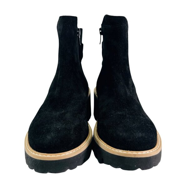 Santorini Size 7 NEW Black Suede Chunky Lug‑Sole Ankle Boots w/ Side Zip - Picture 4 of 9